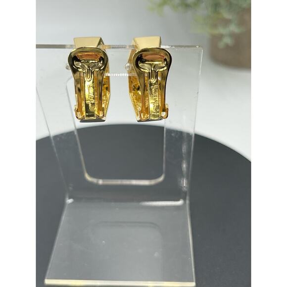 David Grau Signed‎ Vintage Classic Hexagonal Gold Plated Clip on Earrings - Picture 6 of 12